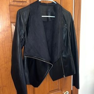 BLANKNYC Faux Leather Drape Front Jacket